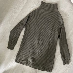 Dark olive turtleneck knit sweater dress